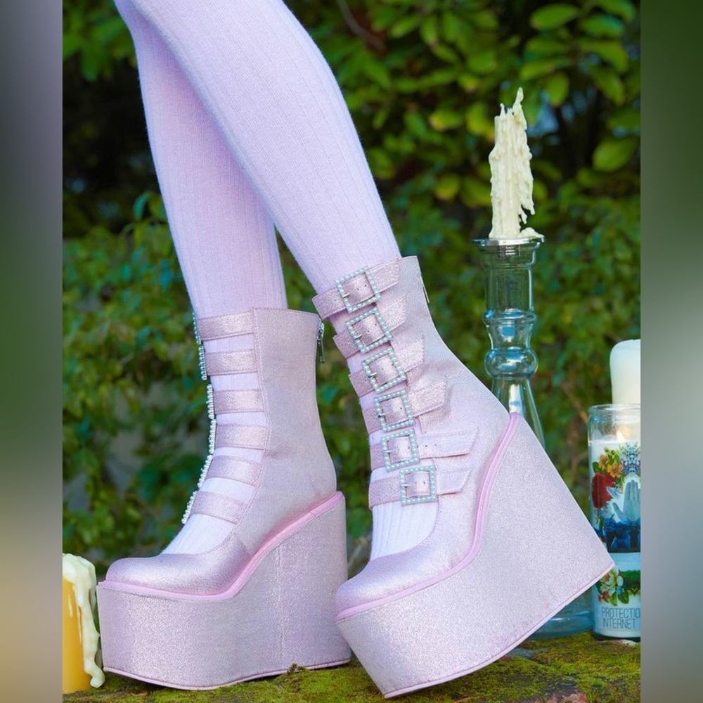 Sugar Thrillz Last Act Rhinestone Buckle Traitor Boots Pink